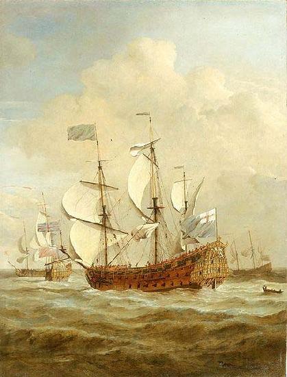 VELDE, Willem van de, the Younger HMS St Andrew at sea in a moderate breeze, painted Spain oil painting art